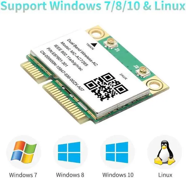 Alt view image 6 of 6 - TelDaykemei 1200Mbps Bluetooth 4.2 Half Mini PCI-E Wifi Card MC-AC7265 Wireless 802.11ac 2.4G 5Ghz For Laptop Win 7 8 10 11