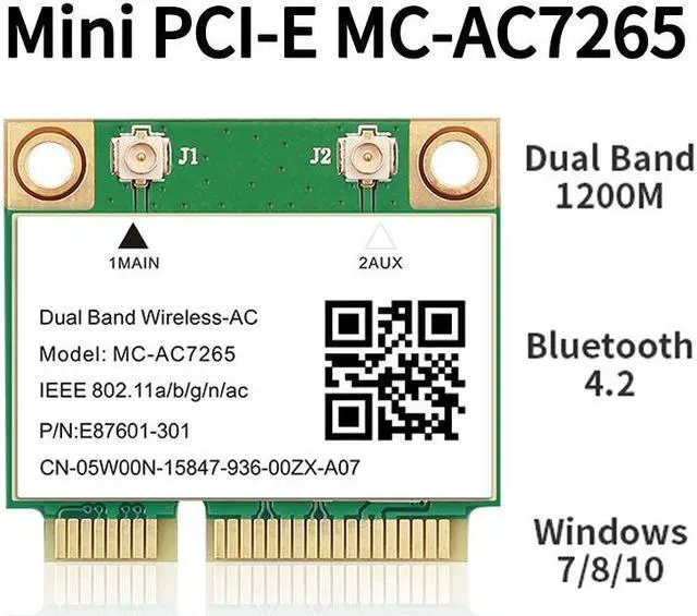 Main image of TelDaykemei 1200Mbps Bluetooth 4.2 Half Mini PCI-E Wifi Card MC-AC7265 Wireless 802.11ac 2.4G 5Ghz For Laptop Win 7 8 10 11