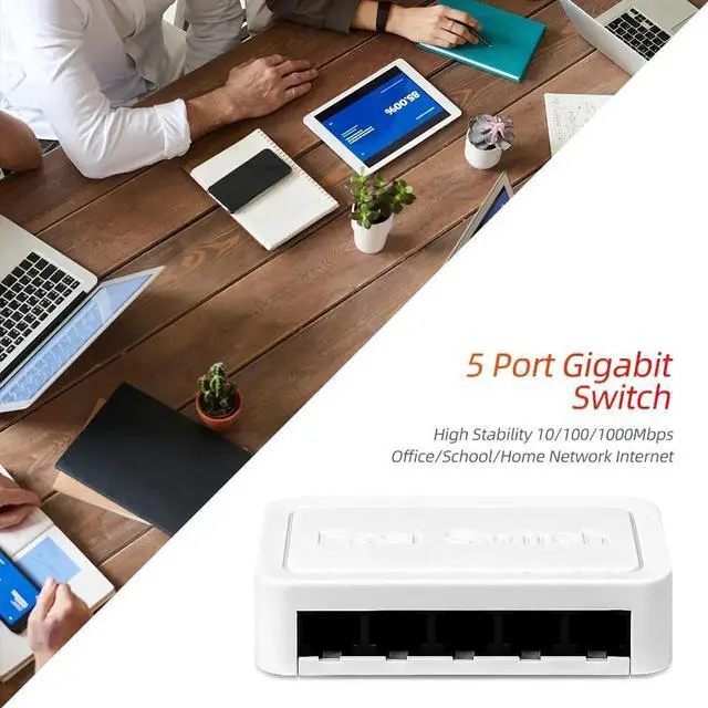 Alt view image 4 of 7 - TelDaykemei 10/100 / 1000Mbps Mini Gigabit Network Switch 5 Port Ethernet Switch Internet Splitter Desktop RJ45 Hub