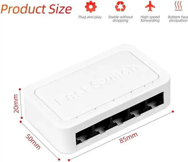 Alt view image 7 of 7 - TelDaykemei 10/100 / 1000Mbps Mini Gigabit Network Switch 5 Port Ethernet Switch Internet Splitter Desktop RJ45 Hub