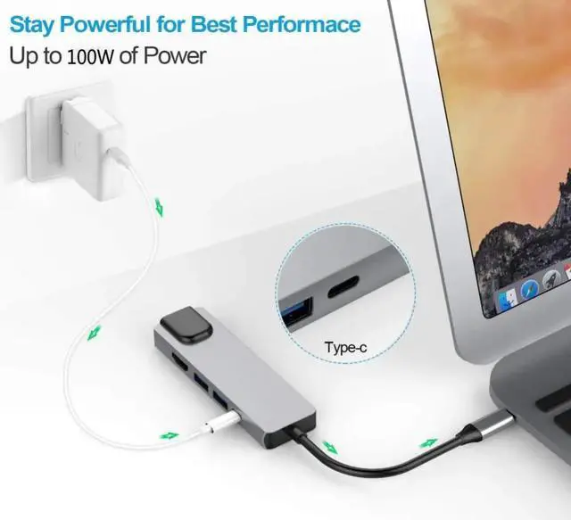 Alt view image 6 of 7 - TelDaykemei 5 in 1 Type C Hub To 4K HD Adapter With RJ45 Network 1000M Ethernet Lan Charger Port Adapter For Macbook Pro