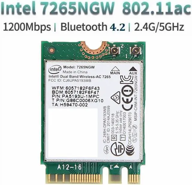 Alt view image 2 of 5 - TelDaykemei AC1200 WiFi Card 7265NGW 1200Mbps Bluetooth 4.2 M.2 802.11AC Dual Band 2.4G 5G Wireless Card AC7265 20CM Built-in Antenna