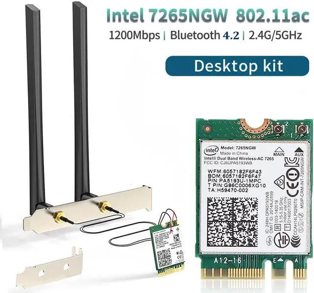 Main image of TelDaykemei WiFi Adapter For PC Desktop 7265NGW 1200Mbps Bluetooth 4.2 M.2 Desktop Kit 802.11AC Dual Band 2.4G 5G Wireless Card For PC 6DB External Antenna