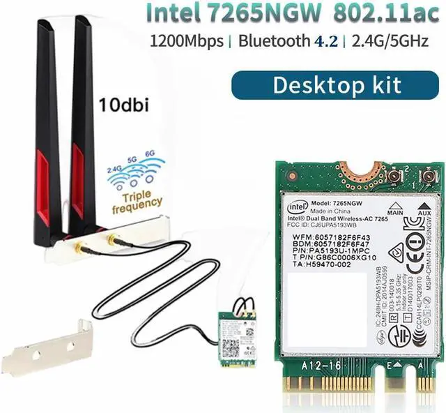 Main image of TelDaykemei WiFi Adapter For PC Desktop 7265NGW 1200Mbps Bluetooth 4.2 M.2 Desktop Kit 802.11AC Dual Band 2.4G 5G Wireless Card For PC 10DB External Antenna