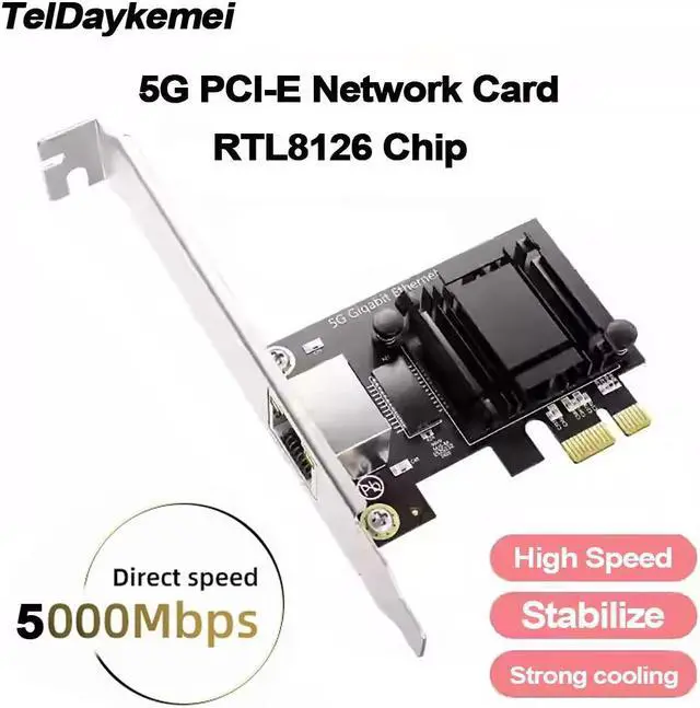Main image of TelDaykemei 5G PCIe To RJ45 Network Card RTL8126 Chip Gigabit Ethernet PCI Express Network Card 10/100/2500/5000Mbps 1Gbps/5Gbps For Desktop