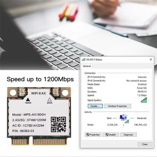 Alt view image 4 of 7 - TelDaykemei Wi-Fi 6 MT792 Dual Band WiFi 6 Bluetooth 5.2 Card For Mini pcie Adapter Wireless Adapter 2.4G/5Ghz For Laptop/PC Built-in antenna