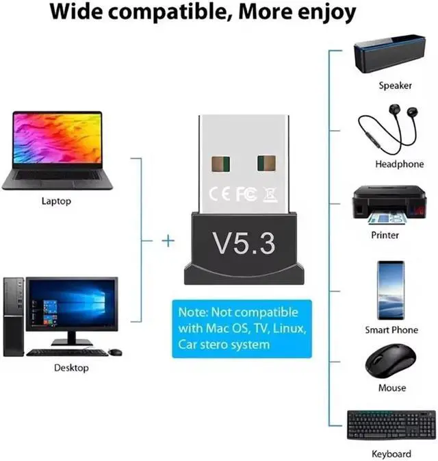Alt view image 2 of 6 - TelDaykemei USB Bluetooth 5.3 Adapter Transmitter Receiver Bluetooth Audio Bluetooth Dongle Wireless USB Adapter for Computer PC Laptop