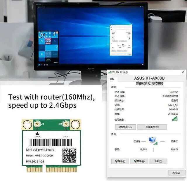 Alt view image 4 of 6 - TelDaykemei Wifi 6 3000Mbps Bluetooth 5.2 Mini PCI-E Card For AX200 AX200HMW Wireless Adapter MPE-AX3000H For Laptop Win 10 11 60CM Built-in antenna