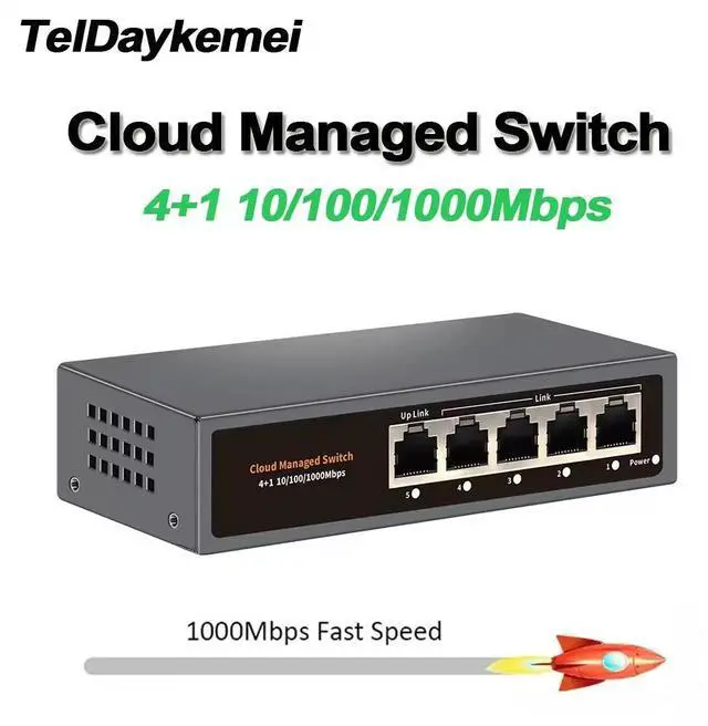 Main image of TelDaykemei WEB/APP Cloud Managed Gigabit Ethernet Network Switch 5 Port 100/1000Mbps Switch Internet Splitter Desktop RJ45 Hub