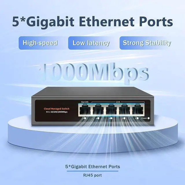 Alt view image 2 of 7 - TelDaykemei WEB/APP Cloud Managed Gigabit Ethernet Network Switch 5 Port 100/1000Mbps Switch Internet Splitter Desktop RJ45 Hub