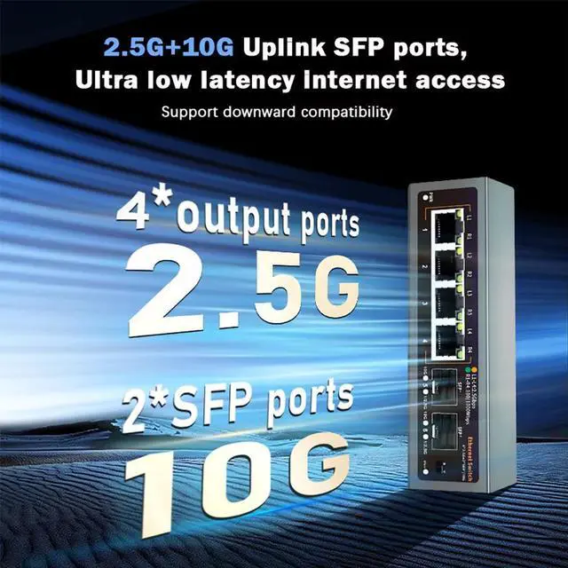Alt view image 3 of 6 - TelDaykemei 2.5Gbps Ethernet Switch 4 Port 2500Mbps Network Switcher 2 Port 10G SFP+ Slot Home Lab Hub Internet Splitter Plug and Play