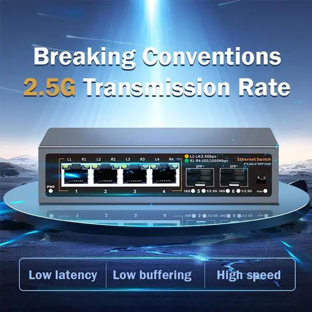 Alt view image 2 of 6 - TelDaykemei 2.5Gbps Ethernet Switch 4 Port 2500Mbps Network Switcher 2 Port 10G SFP+ Slot Home Lab Hub Internet Splitter Plug and Play