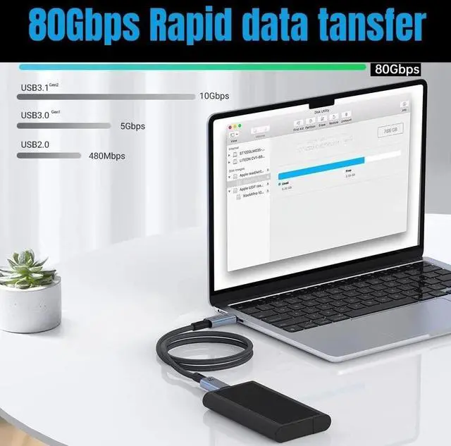 Alt view image 4 of 6 - 240W USB 5.0 Cable 8K 80Gbps For Thunderbolt 5 Fast Charging USB C to C Data Transfer Cable Support 8K Display for laptop 20013-1m