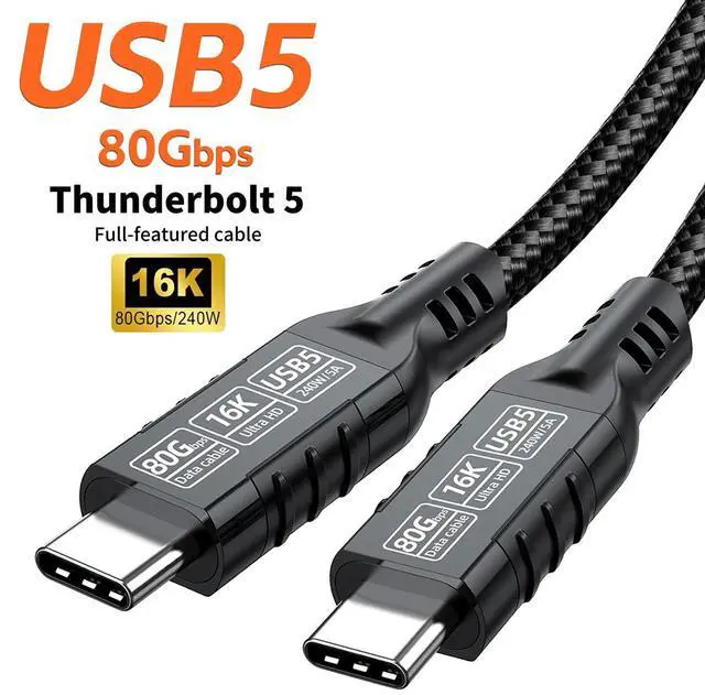 Alt view image 2 of 7 - PD240W Fast Charging Thunderbolt 5 USB Type C Cable 80Gbps Data Transfer 16K/8K Video Wire 0.5/1/2M for iPhone 16 17 Macbook Pro 20010-0.5M