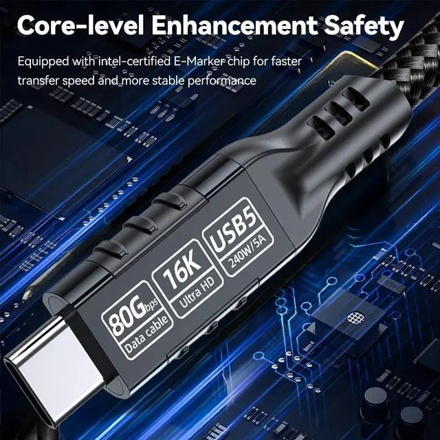 Alt view image 5 of 7 - PD240W Fast Charging Thunderbolt 5 USB Type C Cable 80Gbps Data Transfer 16K/8K Video Wire 0.5/1/2M for iPhone 16 17 Macbook Pro 20010-0.5M