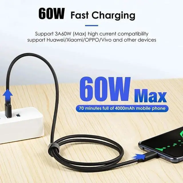 Alt view image 3 of 6 - USB 3.2 10Gbps 3A 60W QC 3.0 Type C Cable USB A to Type-C 3.2 Gen2 Cable Data Transfer USB C SSD Hard Disk Cable Fast Charging 20011-0.5M