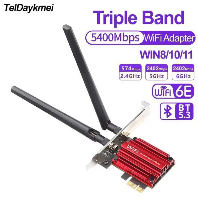 Main image of PCI-E WiFi 6E Triple Band 5374Mbps Bluetooth 5.3 Adapter RTL8852CE Gigabit Wireless Network Card for Desktop PC Windows 10/11