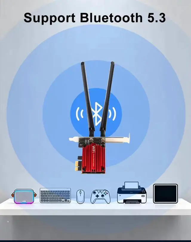 Alt view image 5 of 6 - PCI-E WiFi 6E Triple Band 5374Mbps Bluetooth 5.3 Adapter RTL8852CE Gigabit Wireless Network Card for Desktop PC Windows 10/11