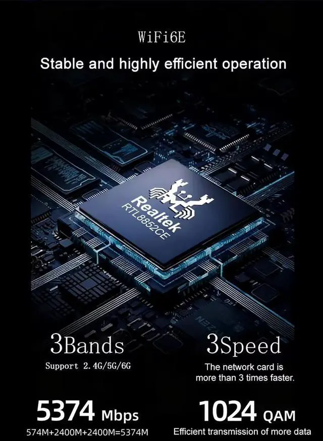 Alt view image 4 of 6 - PCI-E WiFi 6E Triple Band 5374Mbps Bluetooth 5.3 Adapter RTL8852CE Gigabit Wireless Network Card for Desktop PC Windows 10/11