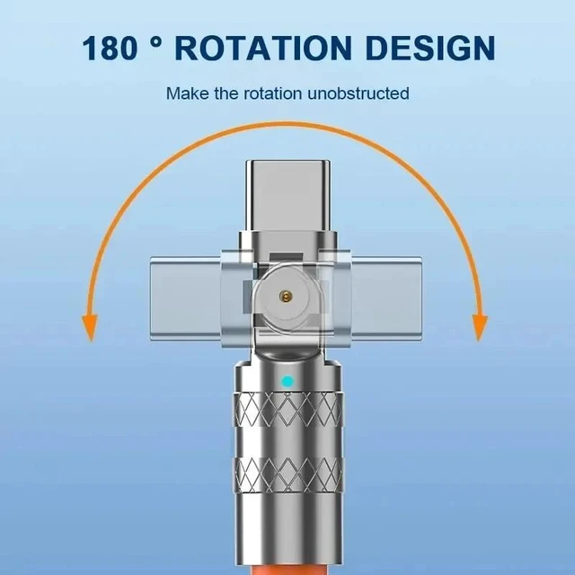 Alt view image 4 of 6 - 120W fast charge 6A USB C to Type-C cable 180 ° rotation liquid silicone cable for iPhone Xiaomi Redmi honor phone charger 20015-1M