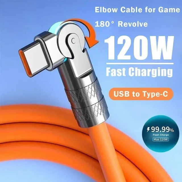 Alt view image 6 of 6 - 120W fast charge 6A USB C to Type-C cable 180 ° rotation liquid silicone cable for iPhone Xiaomi Redmi honor phone charger 20015-1M