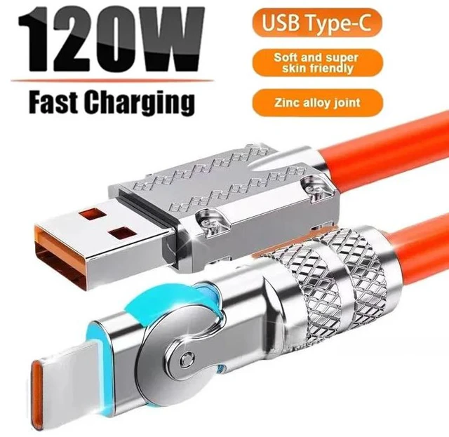 Main image of 120W fast charge 6A USB C to Type-C cable 180 ° rotation liquid silicone cable for iPhone Xiaomi Redmi honor phone charger 20015-1M