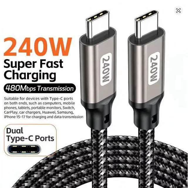 Main image of 240W USB PD 3.1 480Mbps Type C to C Cable 48V/5A Fast Charging Data Transfer USB C for Macbook Air Pro Samsung Huawei Laptop 20014A-1M