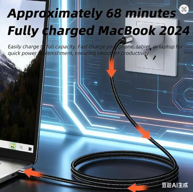 Alt view image 5 of 5 - 240W USB PD 3.1 480Mbps Type C to C Cable 48V/5A Fast Charging Data Transfer USB C for Macbook Air Pro Samsung Huawei Laptop 20014A-1M