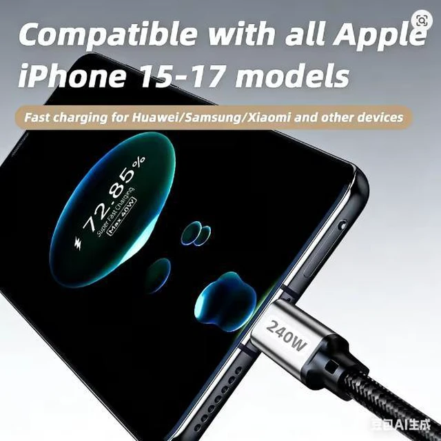 Alt view image 4 of 5 - 240W USB PD 3.1 480Mbps Type C to C Cable 48V/5A Fast Charging Data Transfer USB C for Macbook Air Pro Samsung Huawei Laptop 20014A-1M