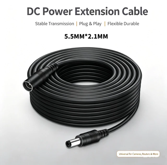 Main image of DC Power 5.5mm x 2.1mm Extension Cable Pure Copper Male To Female Connectors 12v Extension Cord for Camera CCTV 21111-3M