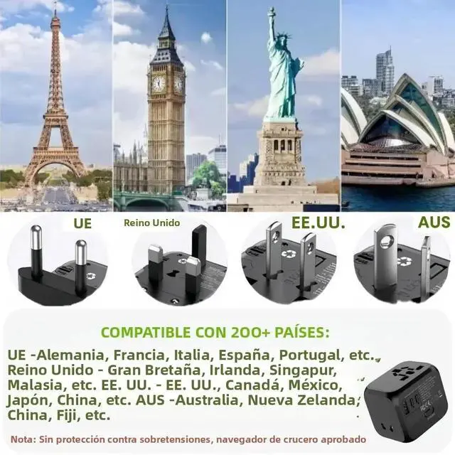 Alt view image 3 of 7 - EU/UK/US/AU 2 Type C Adapter Universal Travel Plug Adapter USB Port Durable All-in-one Charger Adapter International Tourism