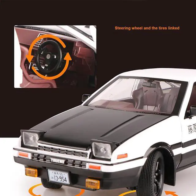 Alt view image 7 of 7 - MiniAuto 1:20 Scale Initial D Trueno AE86 Sprinter Alloy Diecast Model Pop-up Headlights the Drift Car of Fujiwara Takumi (Black & White)