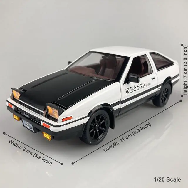 Alt view image 2 of 7 - MiniAuto 1:20 Scale Initial D Trueno AE86 Sprinter Alloy Diecast Model Pop-up Headlights the Drift Car of Fujiwara Takumi (Black & White)