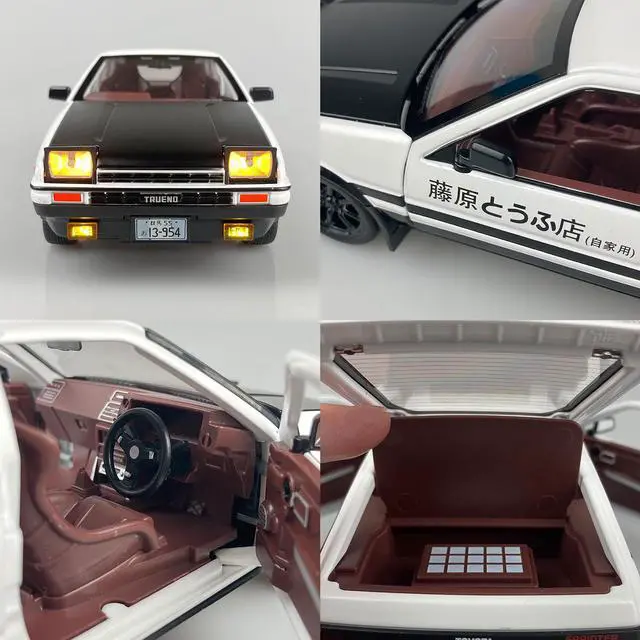 Alt view image 6 of 7 - MiniAuto 1:20 Scale Initial D Trueno AE86 Sprinter Alloy Diecast Model Pop-up Headlights the Drift Car of Fujiwara Takumi (Black & White)
