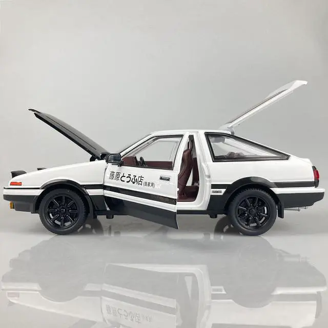 Alt view image 4 of 7 - MiniAuto 1:20 Scale Initial D Trueno AE86 Sprinter Alloy Diecast Model Pop-up Headlights the Drift Car of Fujiwara Takumi (Black & White)
