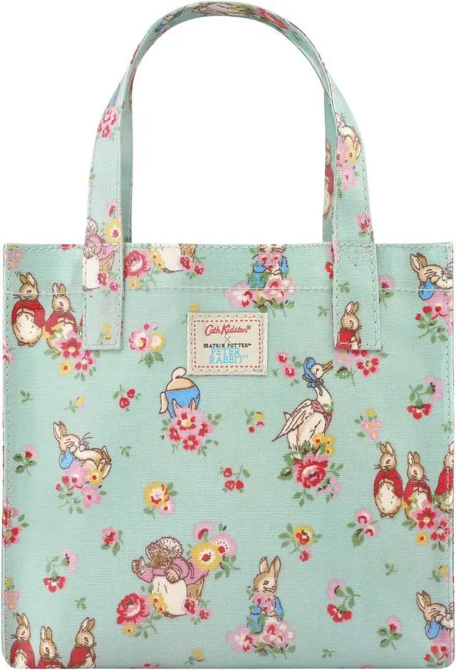 Main image of Cath Kidston x Peter Rabbit Limited Edition Small Bookbag Open Top Handled Handbag Lunch Bag Water Resistant Oilcloth Tote Floral Pattern