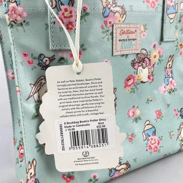 Alt view image 5 of 7 - Cath Kidston x Peter Rabbit Limited Edition Small Bookbag Open Top Handled Handbag Lunch Bag Water Resistant Oilcloth Tote Floral Pattern