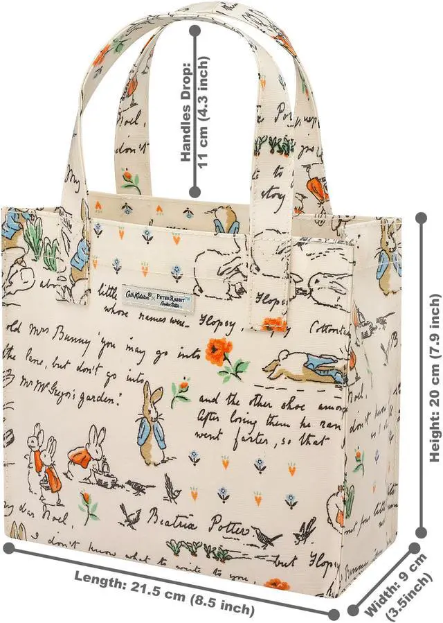 Alt view image 3 of 7 - Cath Kidston x Peter Rabbit Limited Edition Small Bookbag Open Top Handled Handbag Lunch Bag Water Resistant Oilcloth Tote Floral Pattern Cream