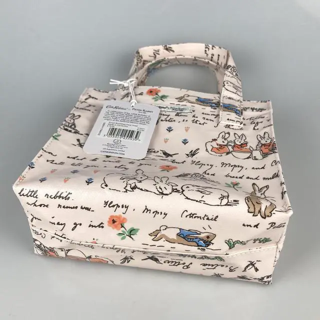 Alt view image 5 of 7 - Cath Kidston x Peter Rabbit Limited Edition Small Bookbag Open Top Handled Handbag Lunch Bag Water Resistant Oilcloth Tote Floral Pattern Cream