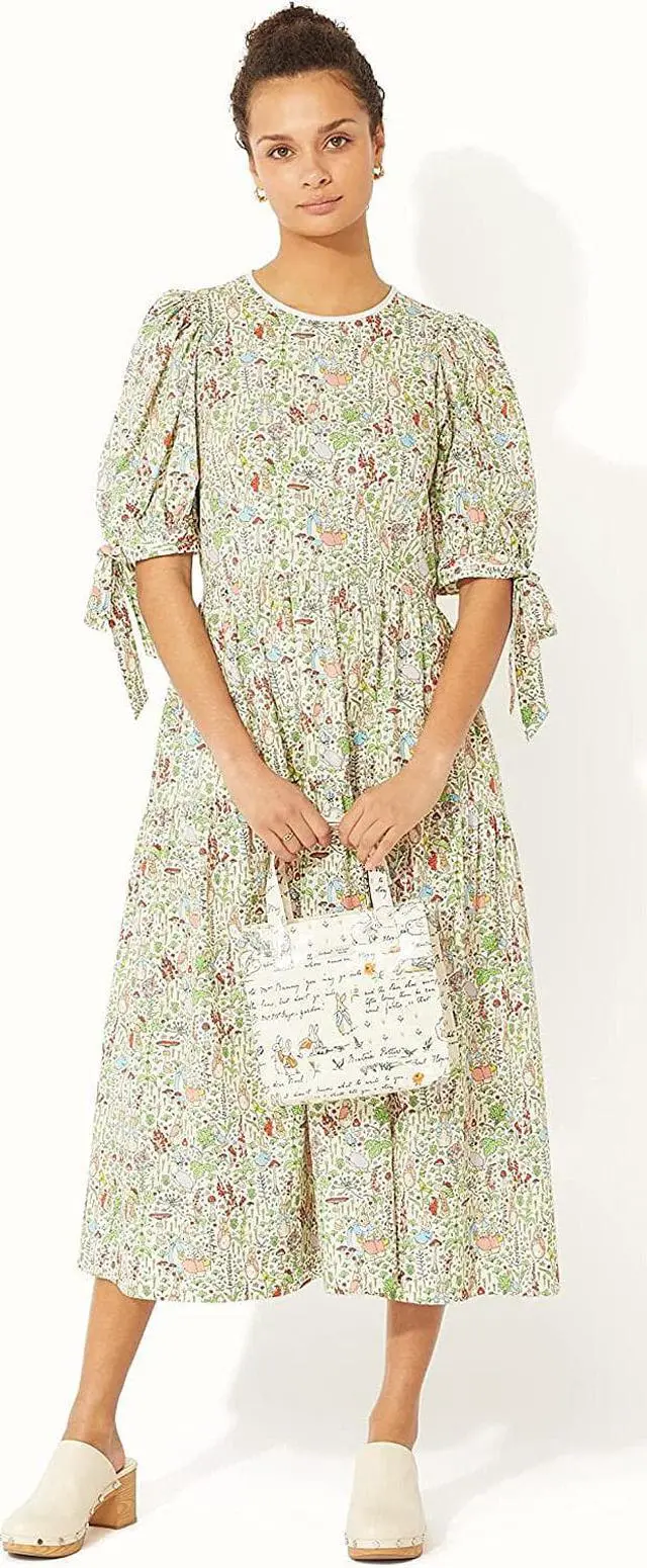 Alt view image 2 of 7 - Cath Kidston x Peter Rabbit Limited Edition Small Bookbag Open Top Handled Handbag Lunch Bag Water Resistant Oilcloth Tote Floral Pattern Cream
