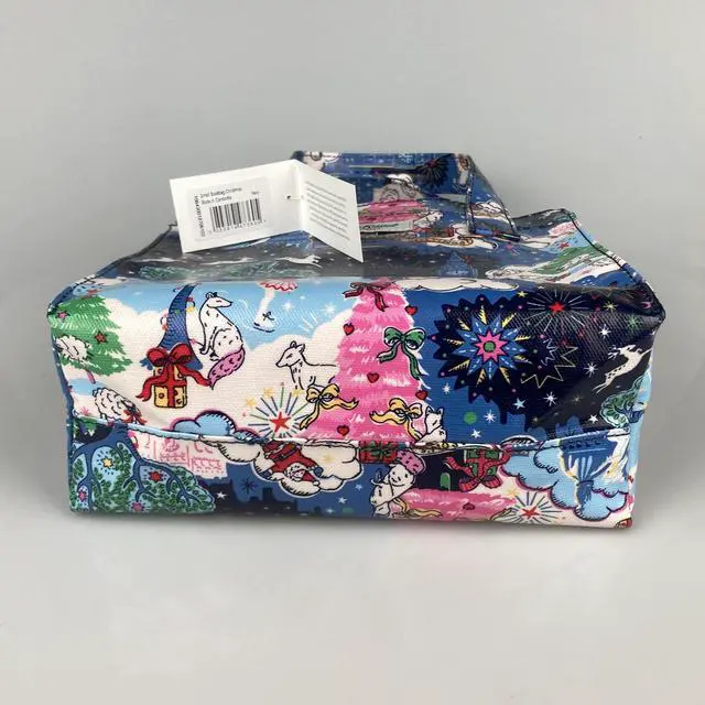 Alt view image 7 of 7 - Cath Kidston S Bookbag Small Size Open Top Handled Handbag Lunch Bag Water Resistant Oilcloth Tote Christmas in London Pattern Navy Color