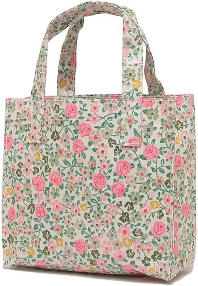 Alt view image 4 of 7 - Cath Kidston S Bookbag Small Size Open Top Handled Handbag Lunch Bag Water Resistant Oilcloth Tote Small Flowers Floral Pattern (Hedge Rose Cream Color)