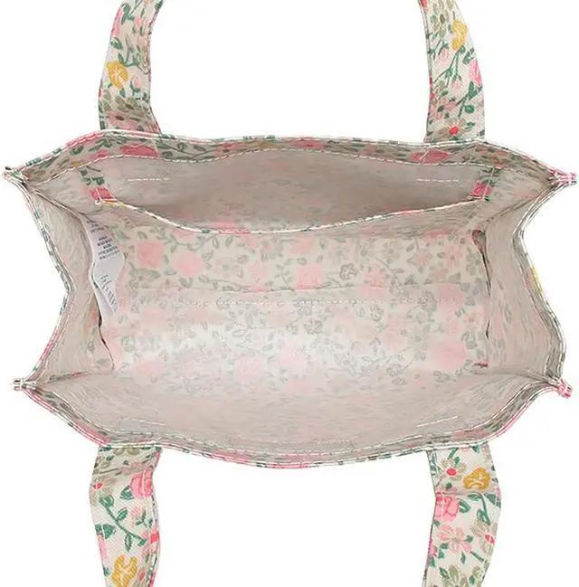 Alt view image 7 of 7 - Cath Kidston S Bookbag Small Size Open Top Handled Handbag Lunch Bag Water Resistant Oilcloth Tote Small Flowers Floral Pattern (Hedge Rose Cream Color)
