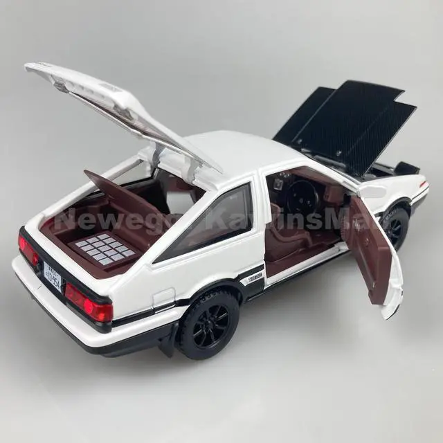 Alt view image 3 of 6 - MiniAuto 1:28 Scale Initial D Trueno AE86 Diecast Car Model Doors Openable With Light & Sound Black & White Color