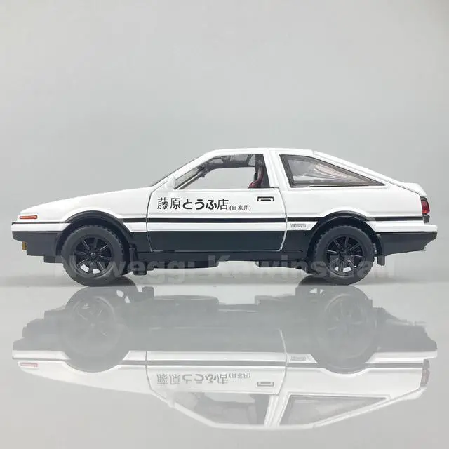 Alt view image 4 of 6 - MiniAuto 1:28 Scale Initial D Trueno AE86 Diecast Car Model Doors Openable With Light & Sound Black & White Color