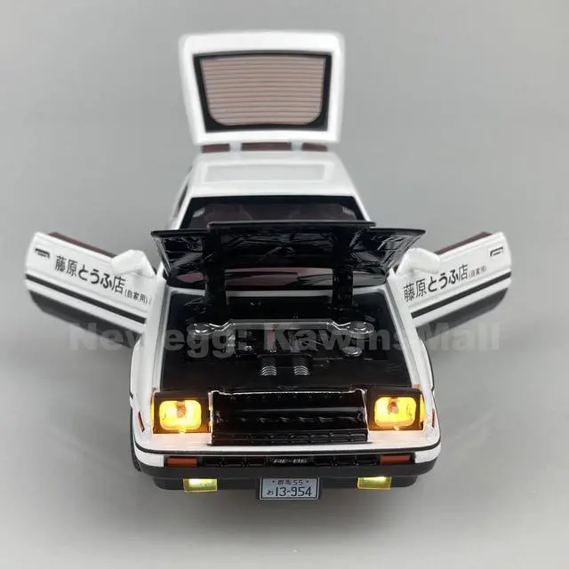 Alt view image 5 of 6 - MiniAuto 1:28 Scale Initial D Trueno AE86 Diecast Car Model Doors Openable With Light & Sound Black & White Color