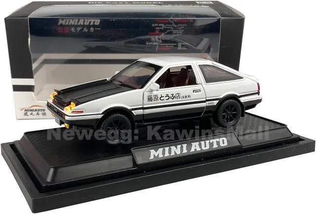 Main image of MiniAuto 1:28 Scale Initial D Trueno AE86 Diecast Car Model Doors Openable With Light & Sound Black & White Color