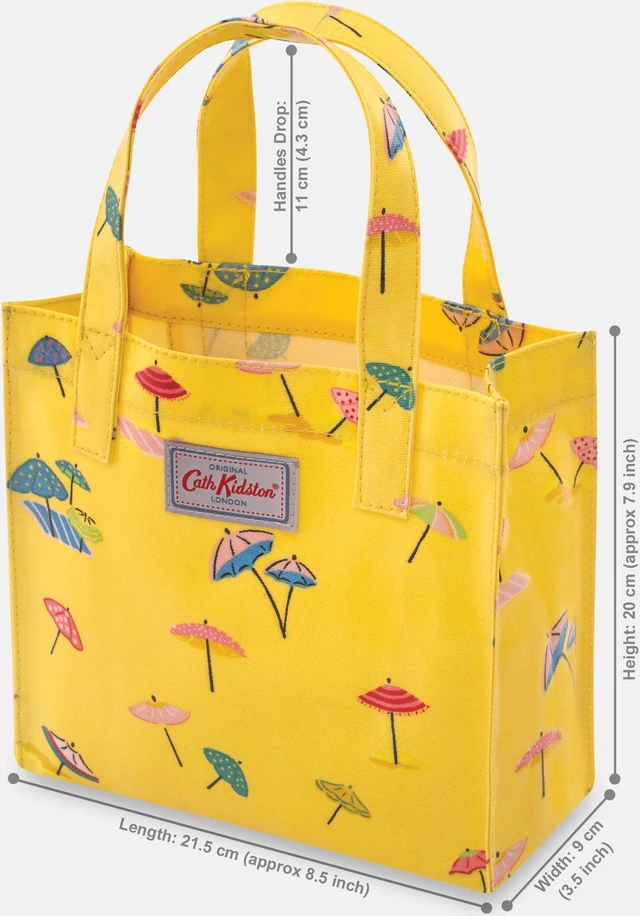 Alt view image 3 of 6 - Cath Kidston Small Bookbag S Size Open Top Handled Handbag Lunch Bag Water Resistant Oilcloth Tote Beach & Sea Pattern (Sunny Parasols Yellow Color)
