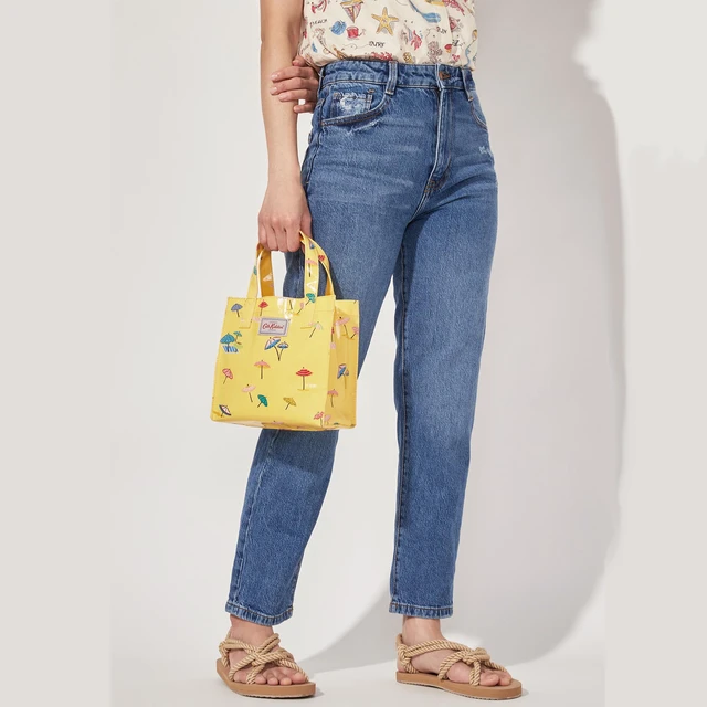 Alt view image 4 of 6 - Cath Kidston Small Bookbag S Size Open Top Handled Handbag Lunch Bag Water Resistant Oilcloth Tote Beach & Sea Pattern (Sunny Parasols Yellow Color)