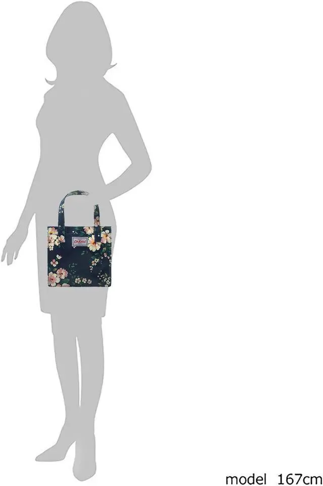 Alt view image 3 of 6 - Cath Kidston Small Bookbag S Size Open Top Handled Handbag Lunch Bag Water Resistant Oilcloth Tote Big Floral Pattern (Spitalfields / Navy Color)